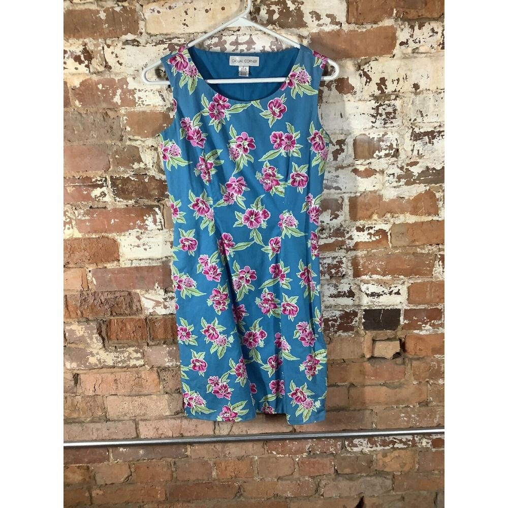 Casual‎ Corner Women’s Sleeveless Dress Floral Pink BluePattern 2 Vintage Summer